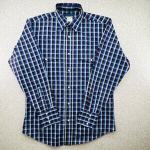Wrangler Western Pearl Snap Plaid Shirt Size M Long Sleeve Blue Cotton Cowboy